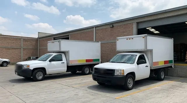 Dos camionetas blancas de reparto en el patio de carga